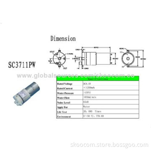Food-grade FDA Liquid Pump, 8.0V DC Rated Voltage, 1,200mA Rated Current